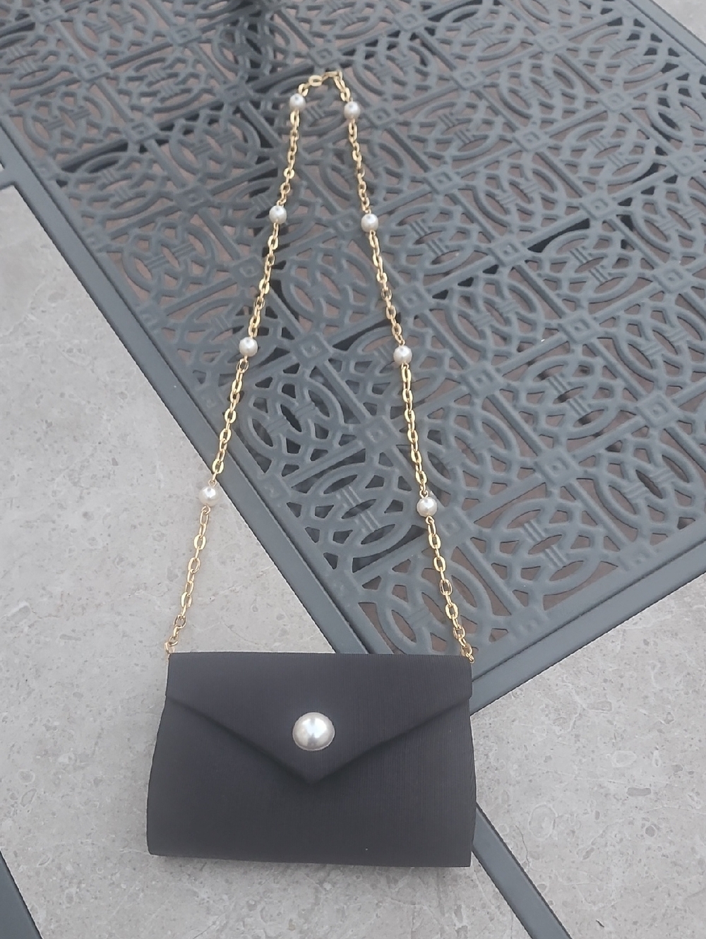 Black Pearl-Accent Chain Crossbody Bag